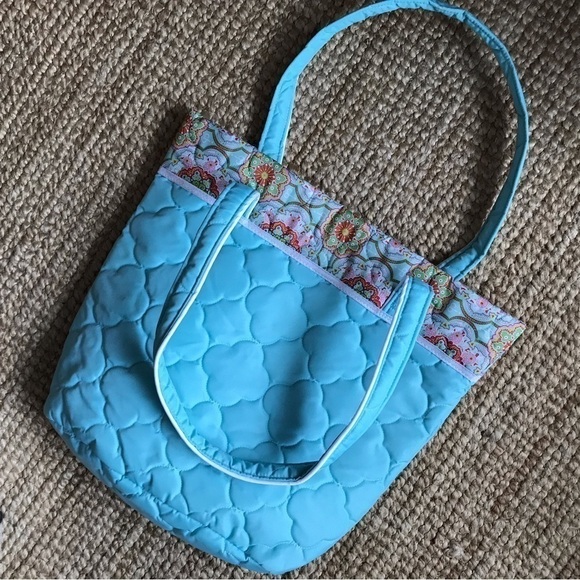 CINDA b turquoise nylon quilted purse/ handbag/ shoulder bag bucket bag. - Picture 2 of 8